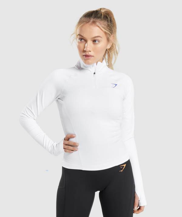 Damske Pulovre Gymshark Pulse 1/4 Zip Biele | FE3179204